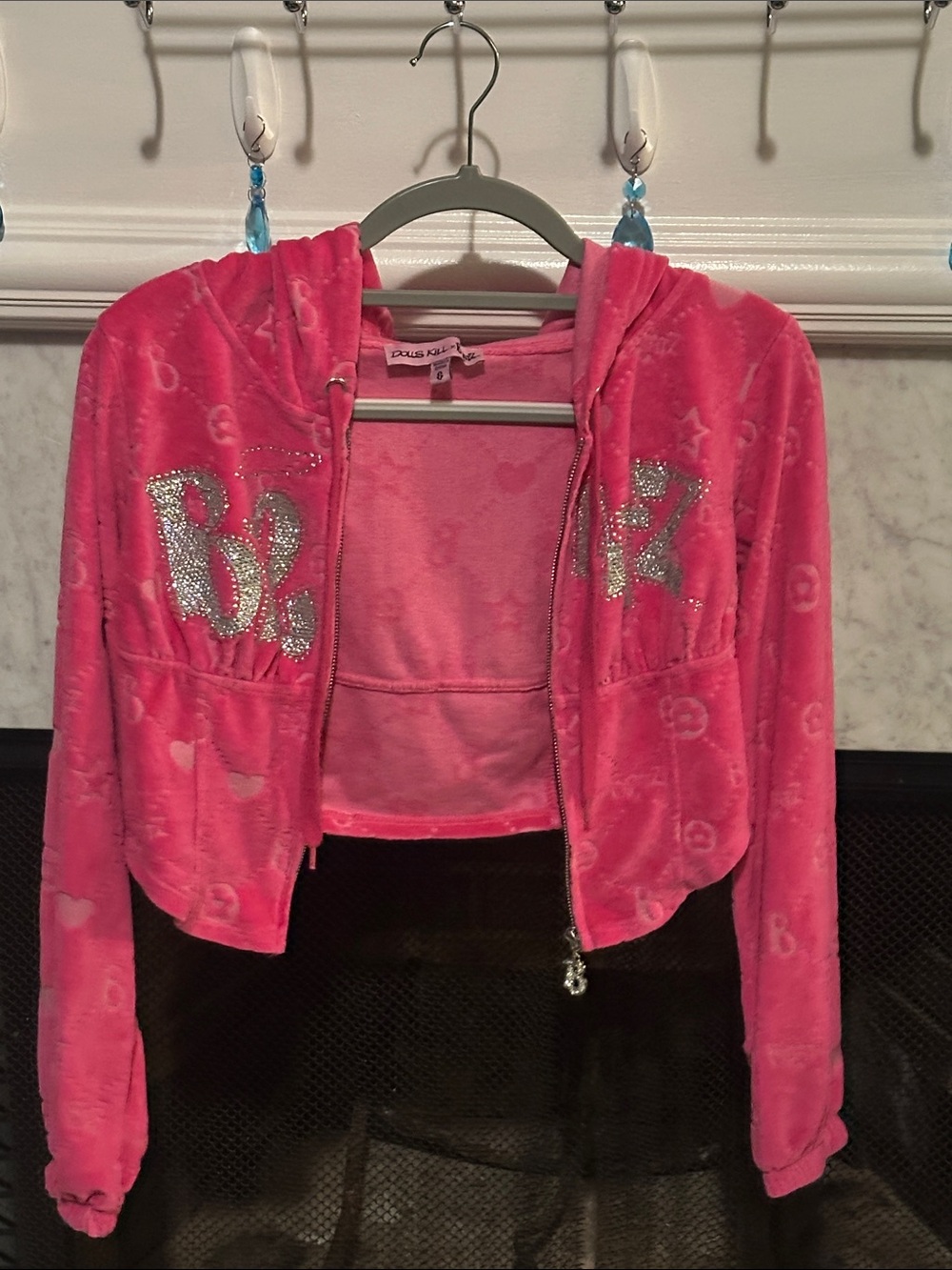 Pink Dolls Kill x Bratz Velour Cropped Jacket - Picture 3 of 7